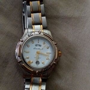 Eddie Bauer Watch Women Silver Gold Two Tone Day Date Window